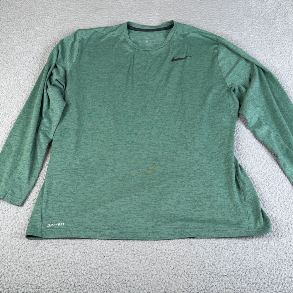 Nike Shirt Mens XL Green Dri-FIT Long Sleeve Training Tee 742232-340 Workout